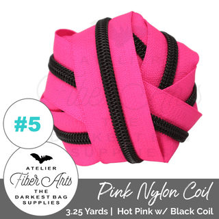Hot Pink & Black Coil | Nylon Coil Zipper | SIZE5* (3.25 Yards) - Emmaline Bags Inc. - Bag Zippers