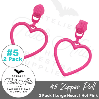 Hot Pink Large Heart Sliders w/ Pulls | SIZE5 (2 Pack) - Emmaline Bags Inc. - Bag Zippers