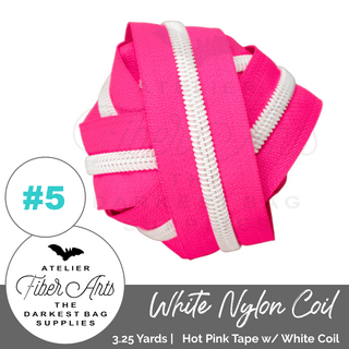 Hot Pink & White Coil | Nylon Coil Zipper | SIZE5* (3.25 Yards) - Emmaline Bags Inc.-Bag Zippers