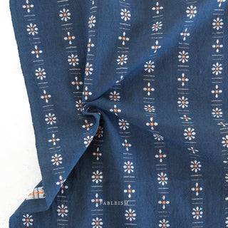 Indigo // Forest Forage Daisies by Fableism Wovens - (1/4 yard) - Emmaline Bags Inc. - Fabric