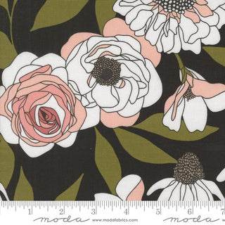 Ink Cabbage Rose // Botany by Alli K Design (1/4 yard) - Emmaline Bags Inc.