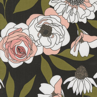 Ink Cabbage Rose // Botany by Alli K Design (1/4 yard) - Emmaline Bags Inc.