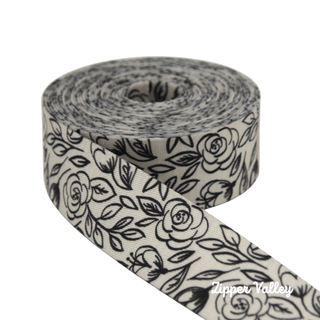Inked Rose | Zipper Valley Printed Webbing (6 Yards) | 1 ½" Wide (38 mm) - Emmaline Bags Inc. - Straps & Handles