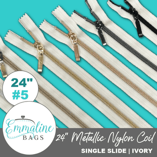 Ivory | Emmaline 24" Nylon Coil Zipper | *SIZE5* with Rectangle Pull - Emmaline Bags Inc. - Emmaline Zippers