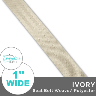 Ivory - Seat Belt Webbing (Per 1 Yard) - 1" Wide (25 mm) - Emmaline Bags Inc. - Straps & Handles