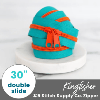 Kingfisher | 30" Nylon Coil Zipper | *Size #5* with Two Pulls - Emmaline Bags Inc.-Bag Zippers