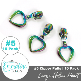 Large Hollow Heart | Emmaline Zipper Sliders with Pulls | SIZE5* (10 pack) - Emmaline Bags Inc. - Emmaline Zippers