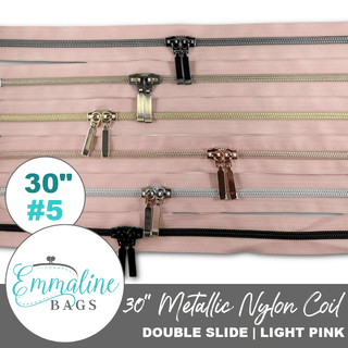 Light Pink | Emmaline 30" Nylon Coil Zipper | *SIZE5* with Two Rectangle Pulls - Emmaline Bags Inc.-Emmaline Zippers