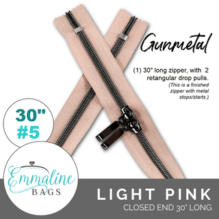 Light Pink | Emmaline 30" Nylon Coil Zipper | *SIZE5* with Two Rectangle Pulls - Emmaline Bags Inc.-Emmaline Zippers