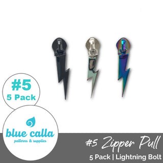 Lightning Zipper Sliders with Pulls - SIZE5 (5 Pack) - Emmaline Bags Inc. - Emmaline Zippers