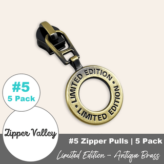 'Limited Edition' | Zipper Sliders with Pulls | Size 5 (5 Pack) - Emmaline Bags Inc. - Bag Zippers