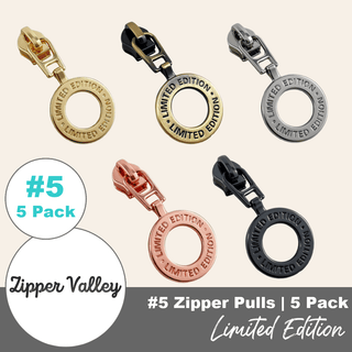 'Limited Edition' | Zipper Sliders with Pulls | Size 5 (5 Pack) - Emmaline Bags Inc. - Bag Zippers