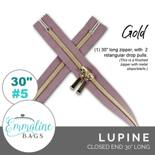 Lupine | Emmaline 30" Nylon Coil Zipper | *SIZE5* with Two Rectangle Pulls - Emmaline Bags Inc.-Emmaline Zippers