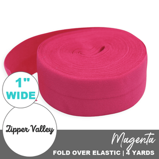 Magenta | Zipper Valley Fold Over Elastic | 1" (25 mm) (4 Yards) - Emmaline Bags Inc.-Sewing Supplies & Notions