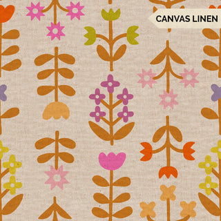 Meadow Canvas Linen in Natural Unbleached • Favorite Flowers (1/4 yard) - Emmaline Bags Inc.