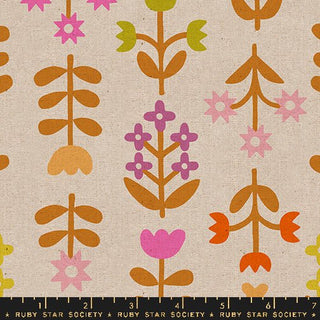 Meadow Canvas Linen in Natural Unbleached • Favorite Flowers (1/4 yard) - Emmaline Bags Inc.