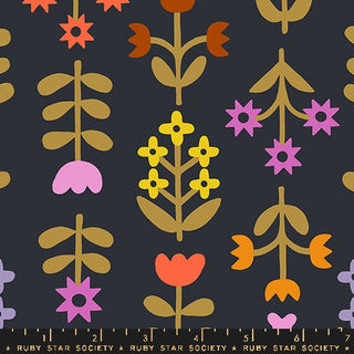 Meadow Canvas Linen in Soft Black • Favorite Flowers (1/4 yard) - Emmaline Bags Inc.