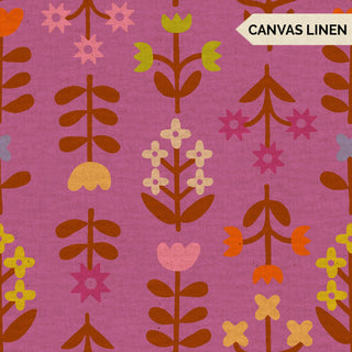 Meadow Canvas Linen in Wildflower Pink • Favorite Flowers (1/4 yard) - Emmaline Bags Inc.