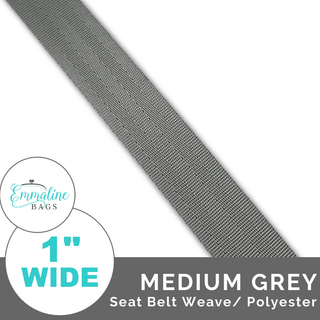 Medium Grey - Seat Belt Webbing (Per 1 Yard) - 1" Wide (25 mm) - Emmaline Bags Inc. - Straps & Handles
