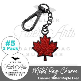 Metal Bag Charm: Enamel Red Glitter Maple Leaf - Emmaline Bags Inc. - Bag Hardware