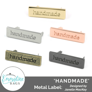 Metal Bag Label: "handmade" - Emmaline Bags Inc.