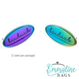 Metal Bag Label: Oval with "Handmade" - Emmaline Bags Inc.