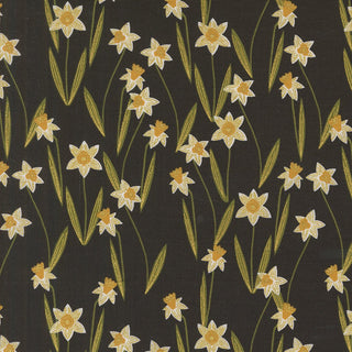 Metallic \\ Black Darling Daffodils // Bee Garden by Gingiber (1/4 yard) - Emmaline Bags Inc.