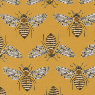 Metallic \\ Honey Bumblebee // Bee Garden by Gingiber (1/4 yard) - Emmaline Bags Inc.