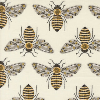 Metallic \\ Porcelain Bumblebee // Bee Garden by Gingiber (1/4 yard) - Emmaline Bags Inc.