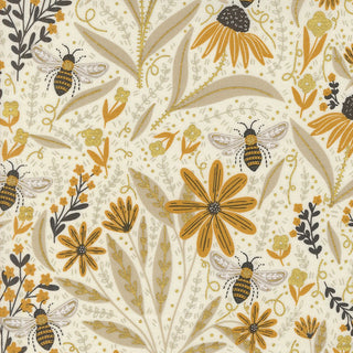 Metallic \\ Porcelain Floral Bees // Bee Garden by Gingiber (1/4 yard) - Emmaline Bags Inc.