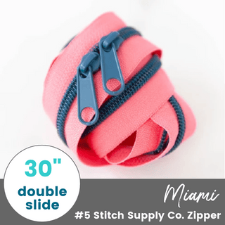 Miami | 30" Nylon Coil Zipper | *Size #5* with Two Pulls - Emmaline Bags Inc.-Bag Zippers