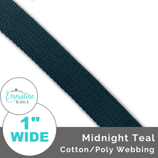 Midnight Teal | Cotton/Poly Webbing (Per 1 Yard) • 1 " Wide (25 mm) - Emmaline Bags Inc.-Straps & Handles