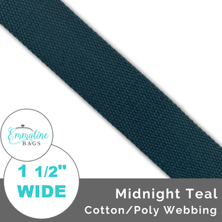 Midnight Teal | Cotton/Poly Webbing (Per 1 Yard) • 1 ½" Wide (38 mm) - Emmaline Bags Inc.-Straps & Handles