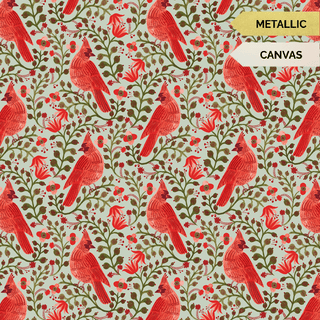 Mint Cardinals (Canvas) | Holiday Classics V by Rifle Paper Co. (¼ Yard) - Emmaline Bags Inc.-Fabric