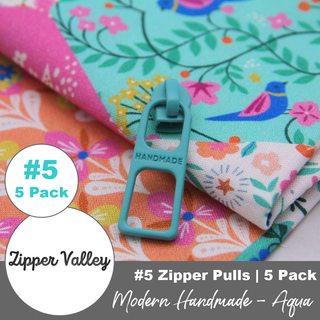 Modern 'Handmade' | Zipper Sliders with Pulls | Size 5 (5 Pack) - Emmaline Bags Inc. - Bag Zippers