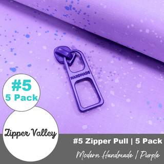 Modern 'Handmade' | Zipper Sliders with Pulls | Size 5 (5 Pack) - Emmaline Bags Inc. - Bag Zippers