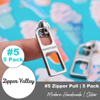 Modern 'Handmade' | Zipper Sliders with Pulls | Size 5 (5 Pack) - Emmaline Bags Inc. - Bag Zippers