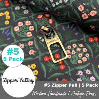 Modern 'Handmade' | Zipper Sliders with Pulls | Size 5 (5 Pack) - Emmaline Bags Inc. - Bag Zippers