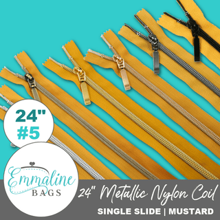 Mustard | Emmaline 24" Nylon Coil Zipper | *SIZE5* with Rectangle Pull - Emmaline Bags Inc. - Emmaline Zippers