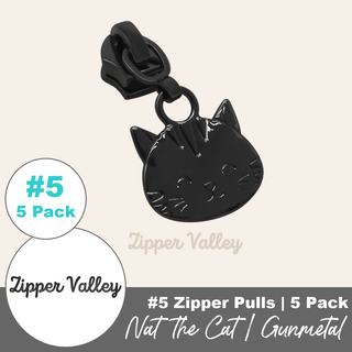 Nat the Cat | Zipper Sliders with Pulls | Size 5 (5 Pack) - Emmaline Bags Inc. - Bag Zippers