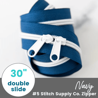 Navy | 30" Nylon Coil Zipper | *Size #5* with Two Pulls - Emmaline Bags Inc.-Bag Zippers