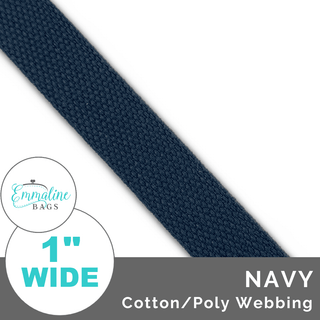 Navy | Cotton/Poly Webbing (Per 1 Yard) • 1 " Wide (25 mm) - Emmaline Bags Inc. - Straps & Handles