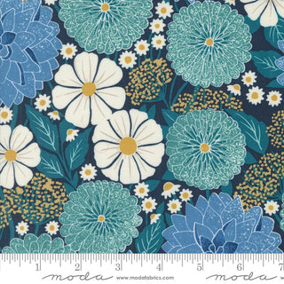 Navy Dahlias & Zinnias // Field of Flowers (1/4 yard) - Emmaline Bags Inc.