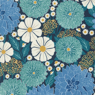 Navy Dahlias & Zinnias // Field of Flowers (1/4 yard) - Emmaline Bags Inc.