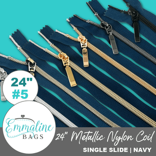 Navy | Emmaline 24" Nylon Coil Zipper | *SIZE5* with Rectangle Pull - Emmaline Bags Inc. - Emmaline Zippers