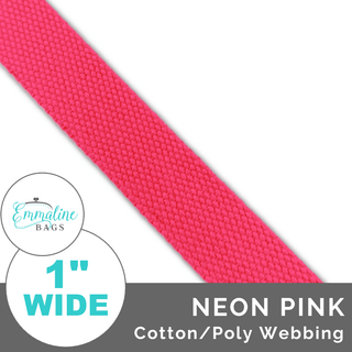 Neon Pink | Cotton/Poly Webbing (Per 1 Yard) • 1 " Wide (25 mm) - Emmaline Bags Inc. - Straps & Handles