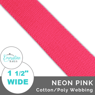 Neon Pink | Cotton/Poly Webbing (Per 1 Yard) • 1 ½" Wide (38 mm) - Emmaline Bags Inc. - Straps & Handles