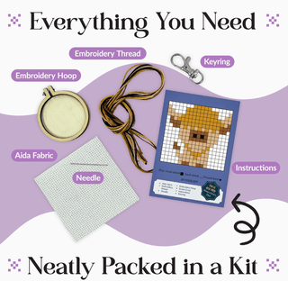 'och Aye the Moo' | Mini Matchbox Cross Stitch Kit - Emmaline Bags Inc. - Sewing Supplies & Notions