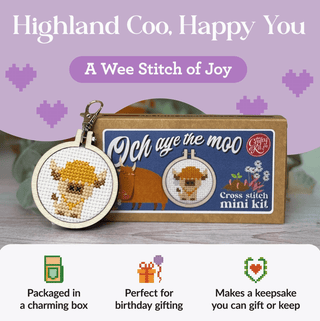 'och Aye the Moo' | Mini Matchbox Cross Stitch Kit - Emmaline Bags Inc. - Sewing Supplies & Notions