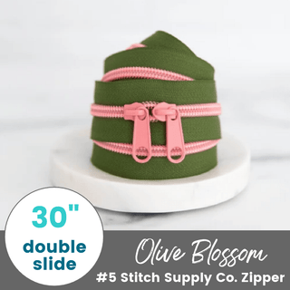 Olive Blossom | 30" Nylon Coil Zipper | *Size #5* with Two Pulls - Emmaline Bags Inc.-Bag Zippers